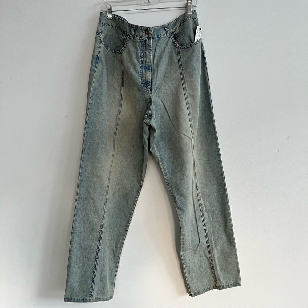 DKNY Light Wash High Rise Front Seam Split Hem Straight Leg Denim Size 14W NWT